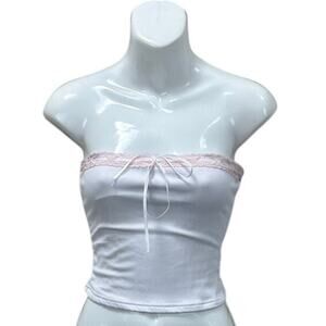 Faded Rose White Pink Ribbon Tube Top size M
